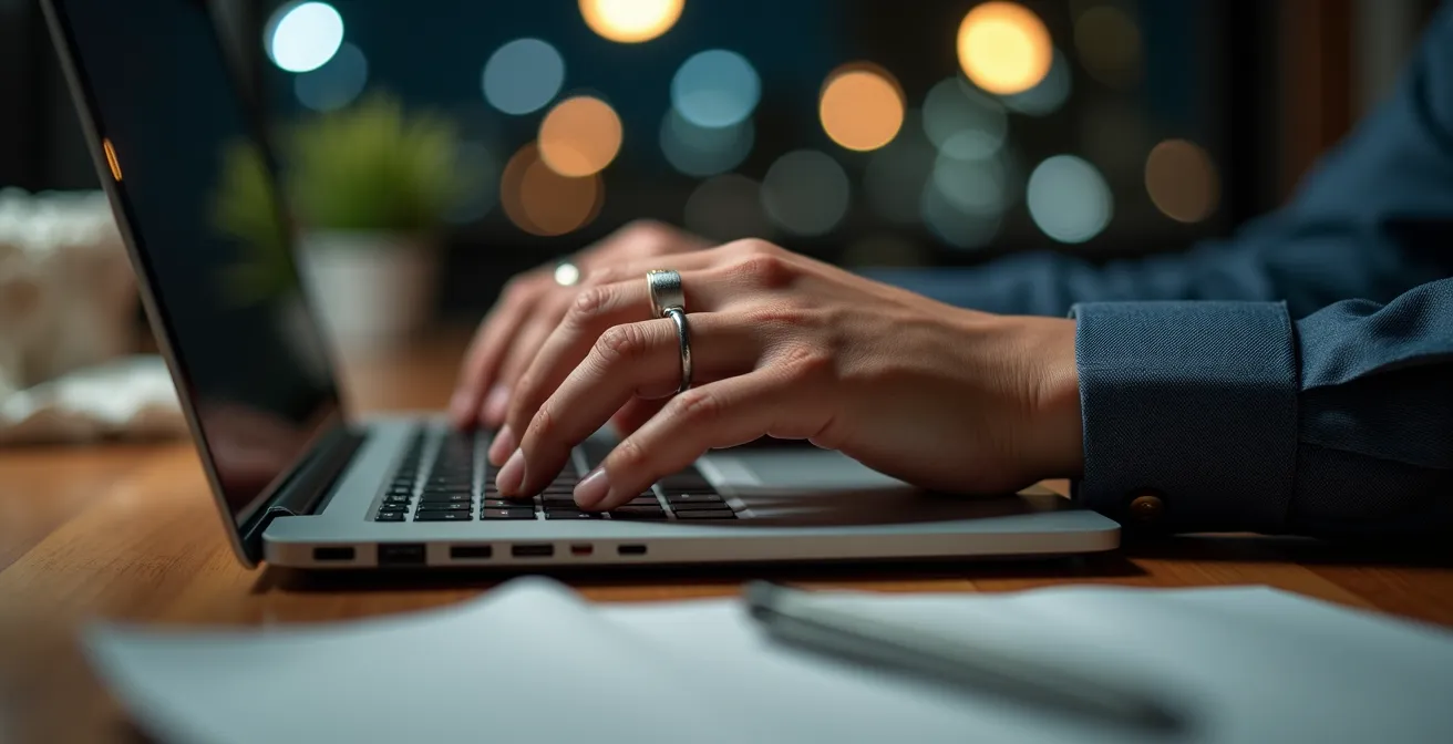 Joven consultor trabajando hasta tarde en oficina vacía, reflejando el agotamiento profesional