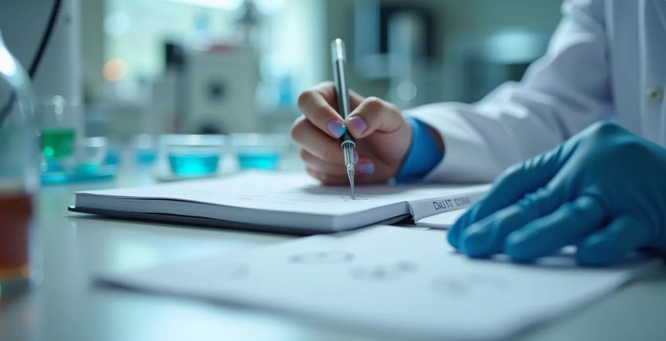 Manos de un estudiante colaborando en un proyecto de investigación en un laboratorio universitario.