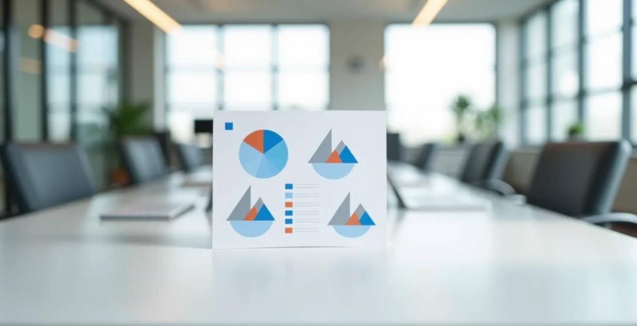 Documento empresarial con estructura piramidal y gráficos destacados